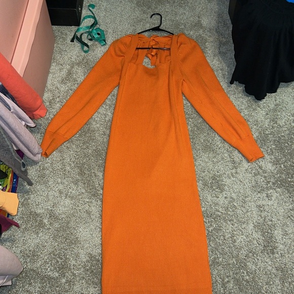 House of Harlow 1960 Luxurious Ribbed Puff-Sleeve Midi Sweater Dress Size XL